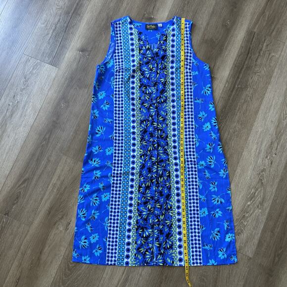 Bob Mackie Wearable Art Dress Sz M Blue Teal Floral Stretch Side Slits Lghweight - Picture 4 of 16